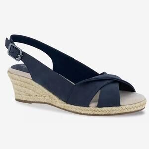 New EASY STREET Maureen Espadrille Slingback Sandals Women’s SIZE 7.5 WIDE Navy